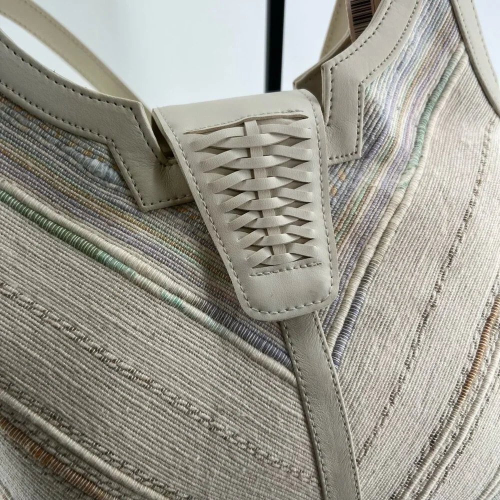 Vintage Valerie Barad Shoulder Bag Woven Fabric Beige New with Tags